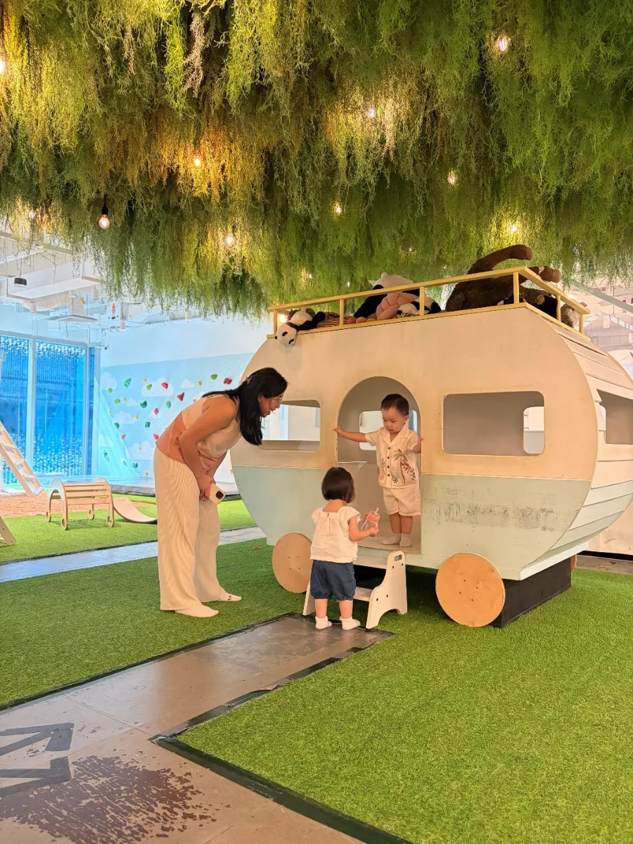 The caravan playhouse at the preschool playground next door